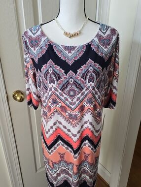 STUDIO ONE NEW YORK BRAND WOMEN'S PETITE BLUE & PINK 3/4 SLEEVE DRESS SIZE PXL